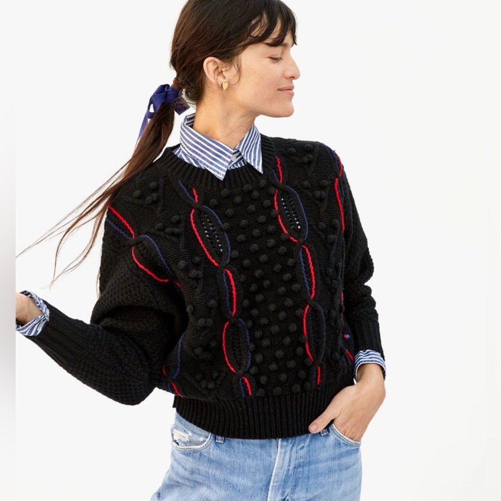 Clare V Drop Shoulder Cable Chains Crew Neck Sweater